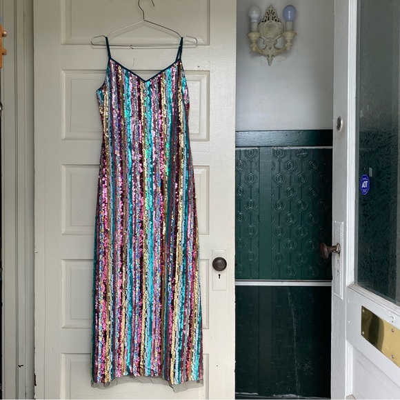 Eva Franco Dresses & Skirts - Eva Franco Anthropologie Marguerite Sequined Maxi Slip Dress Rainbow Sz 10